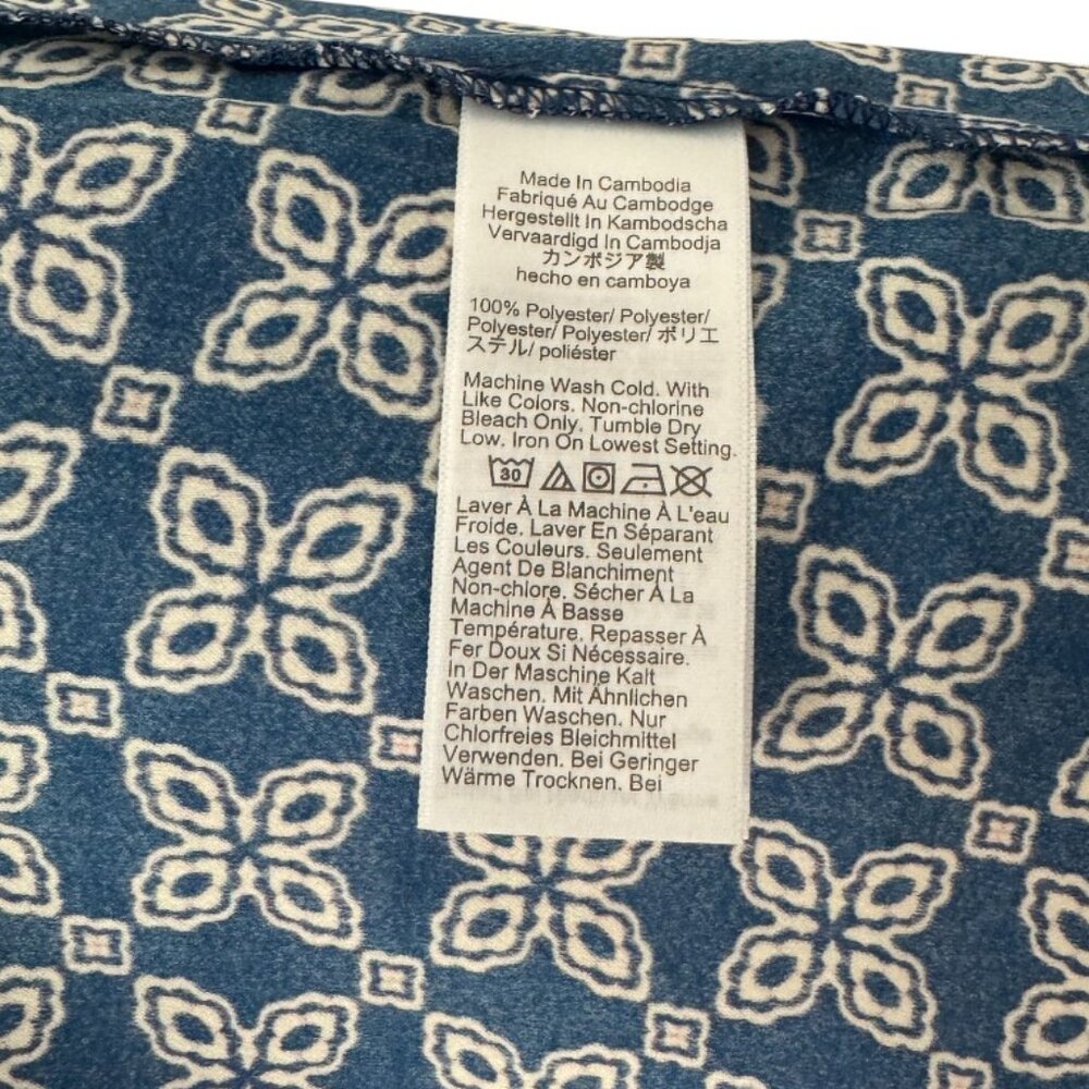 J. Crew Factory Printed Short-Sleeve Blouse Navy Blue White EUC - Picture 7 of 8